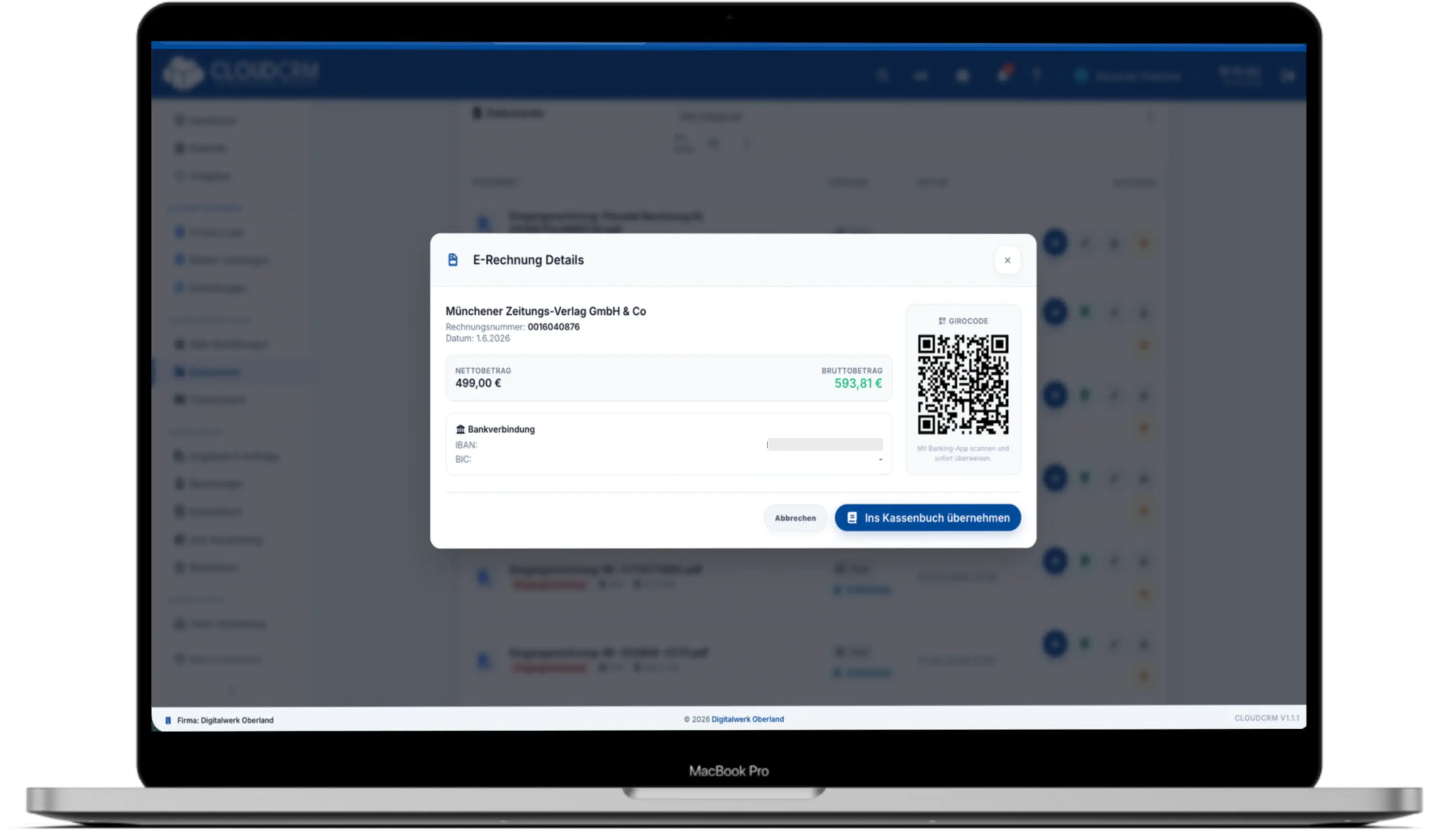 DigitInvoice liest eine eingegangene ZUGFeRD-E-Rechnung aus und ordnet den Beleg zu