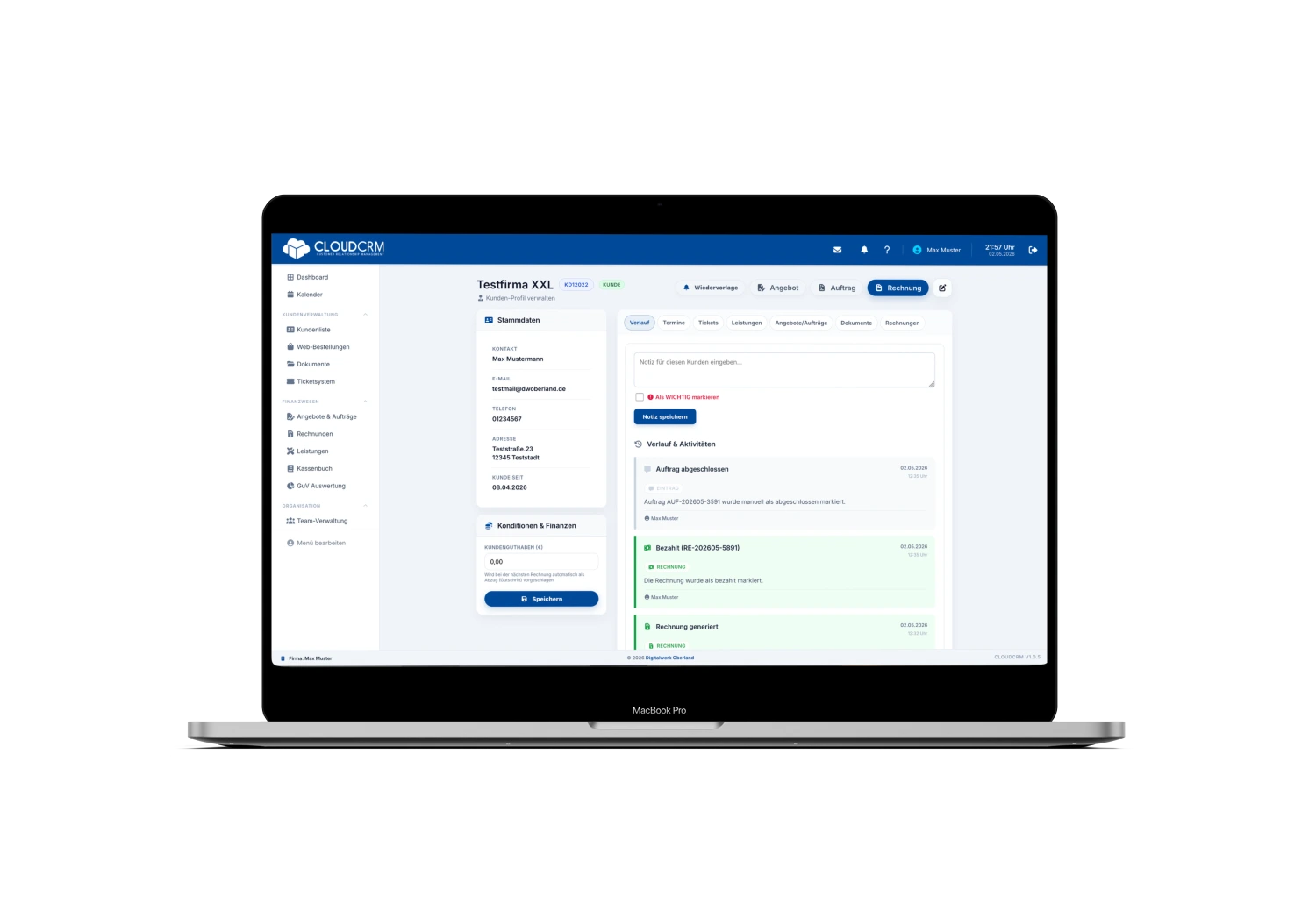 Aufgeräumte digitale Kundenakte in CloudCRM