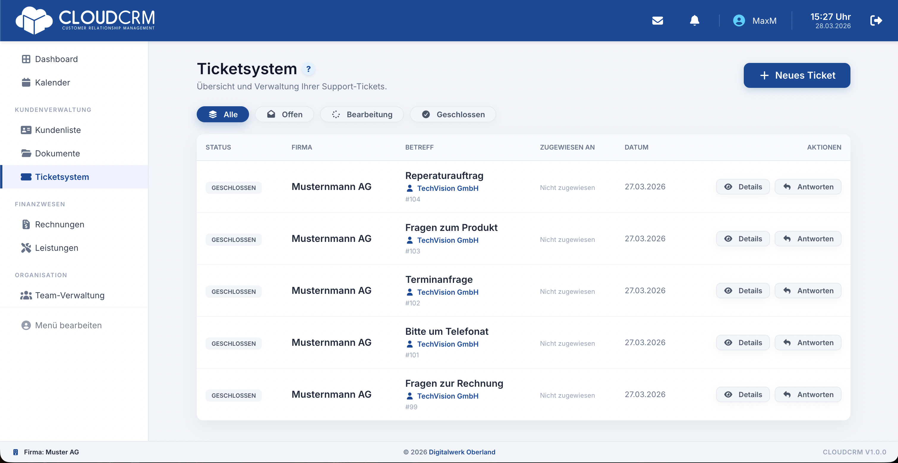 Ticketsystem Dashboard Helpdesk