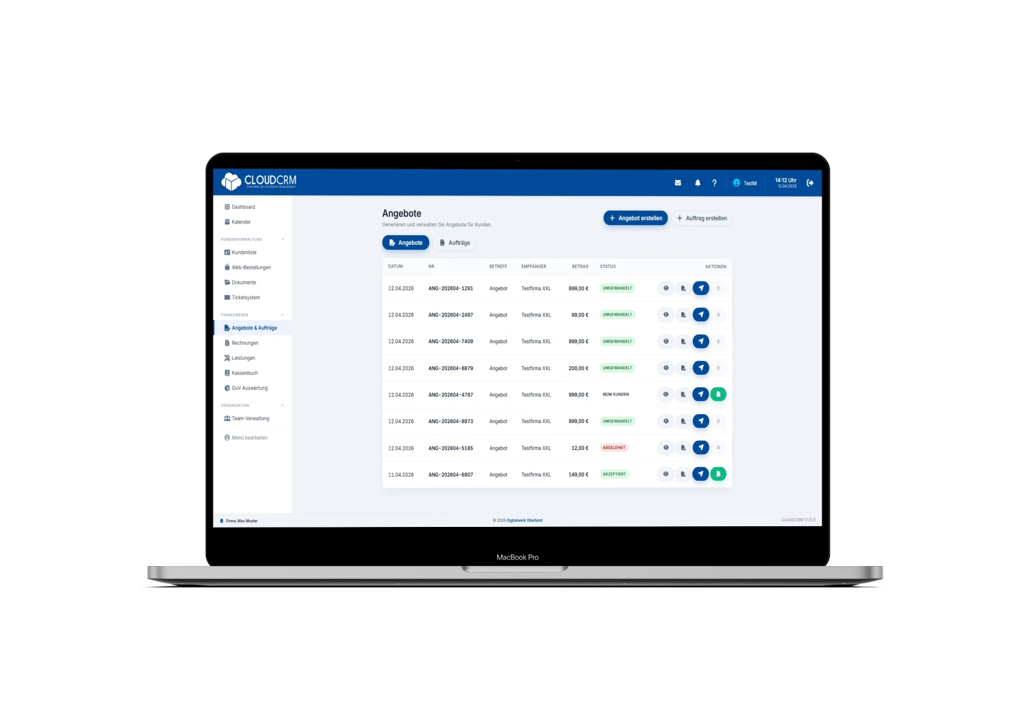 Angebots- und Auftragsverwaltung in CloudCRM