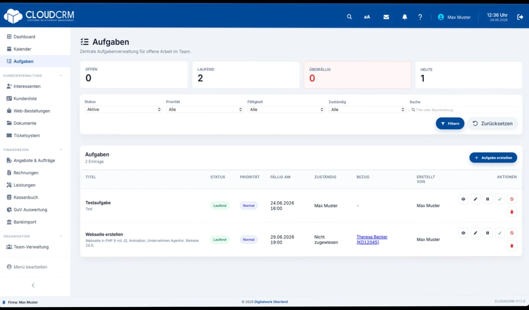 CloudCRM – Einblick in die Software
