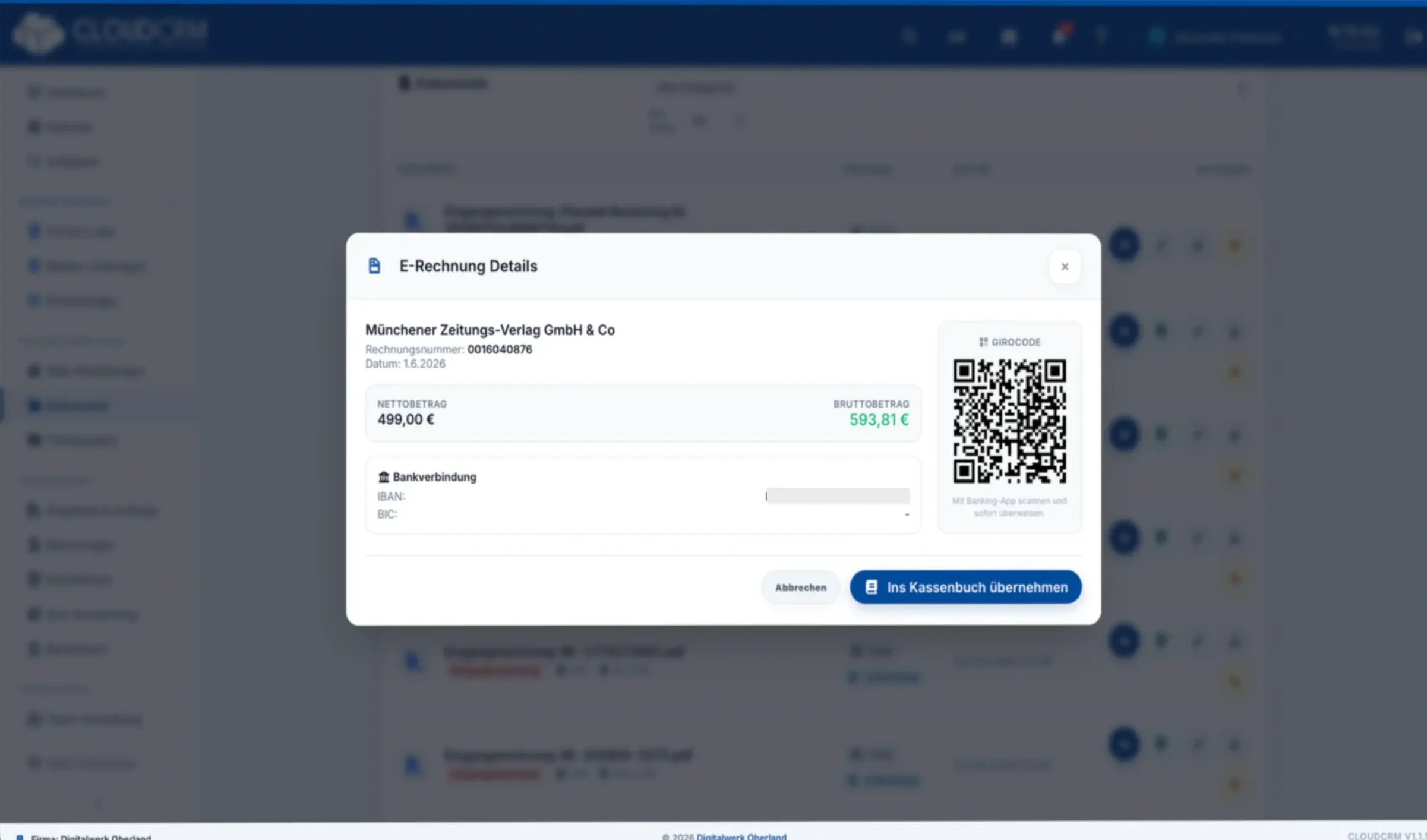 DigitInvoice liest eine eingegangene ZUGFeRD-E-Rechnung aus und ordnet den Beleg zu