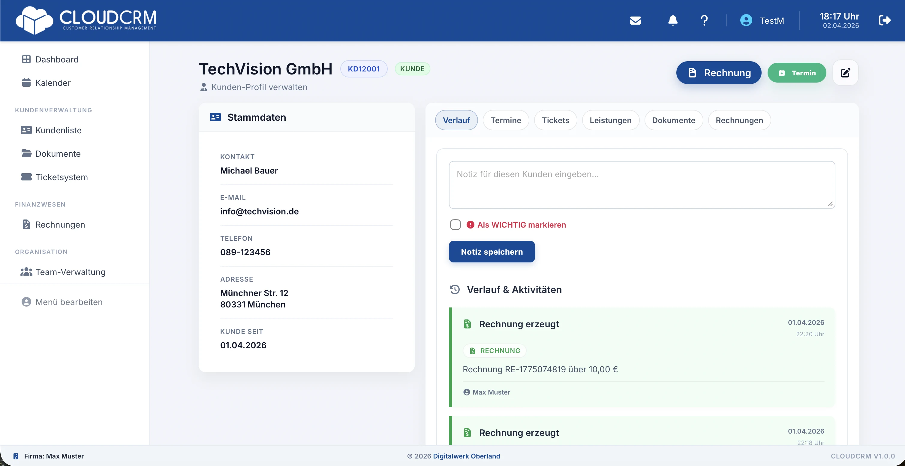 CloudCRM – Einblick in die Software