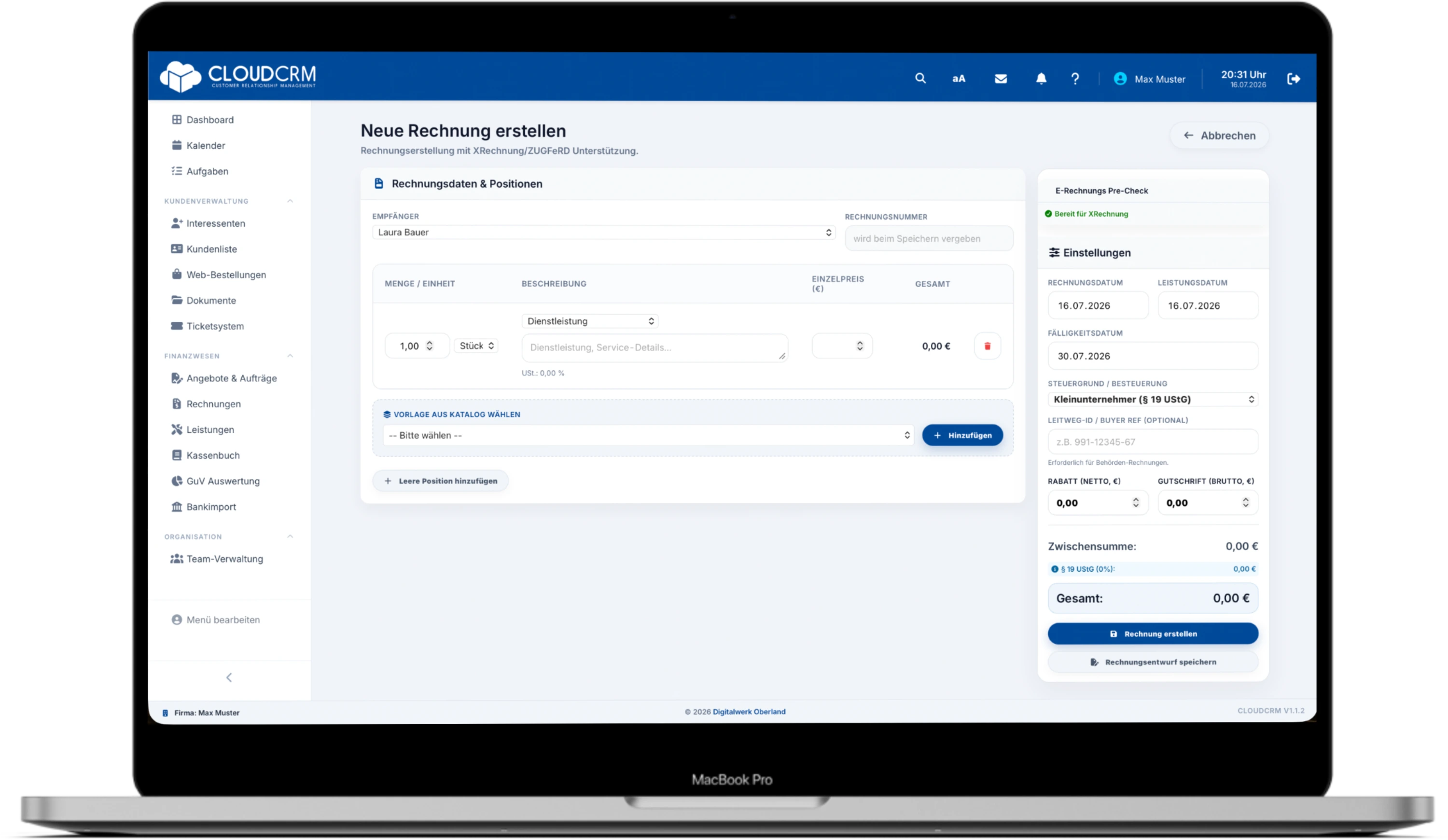 E-Rechnung Software ZUGFeRD - Rechnungserstellung und XML-Einbettung