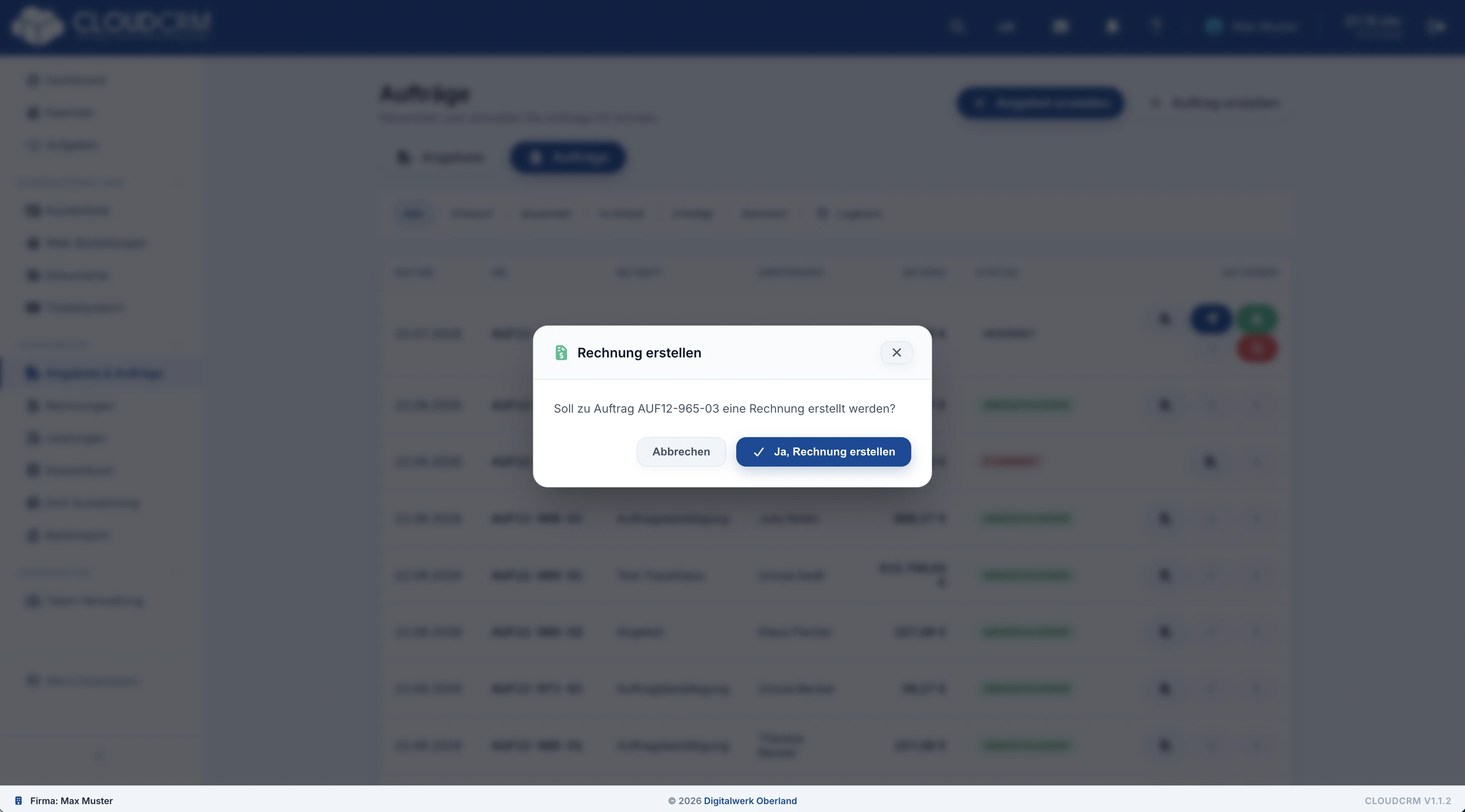CloudCRM – Auswahl der E-Rechnungsausgabe