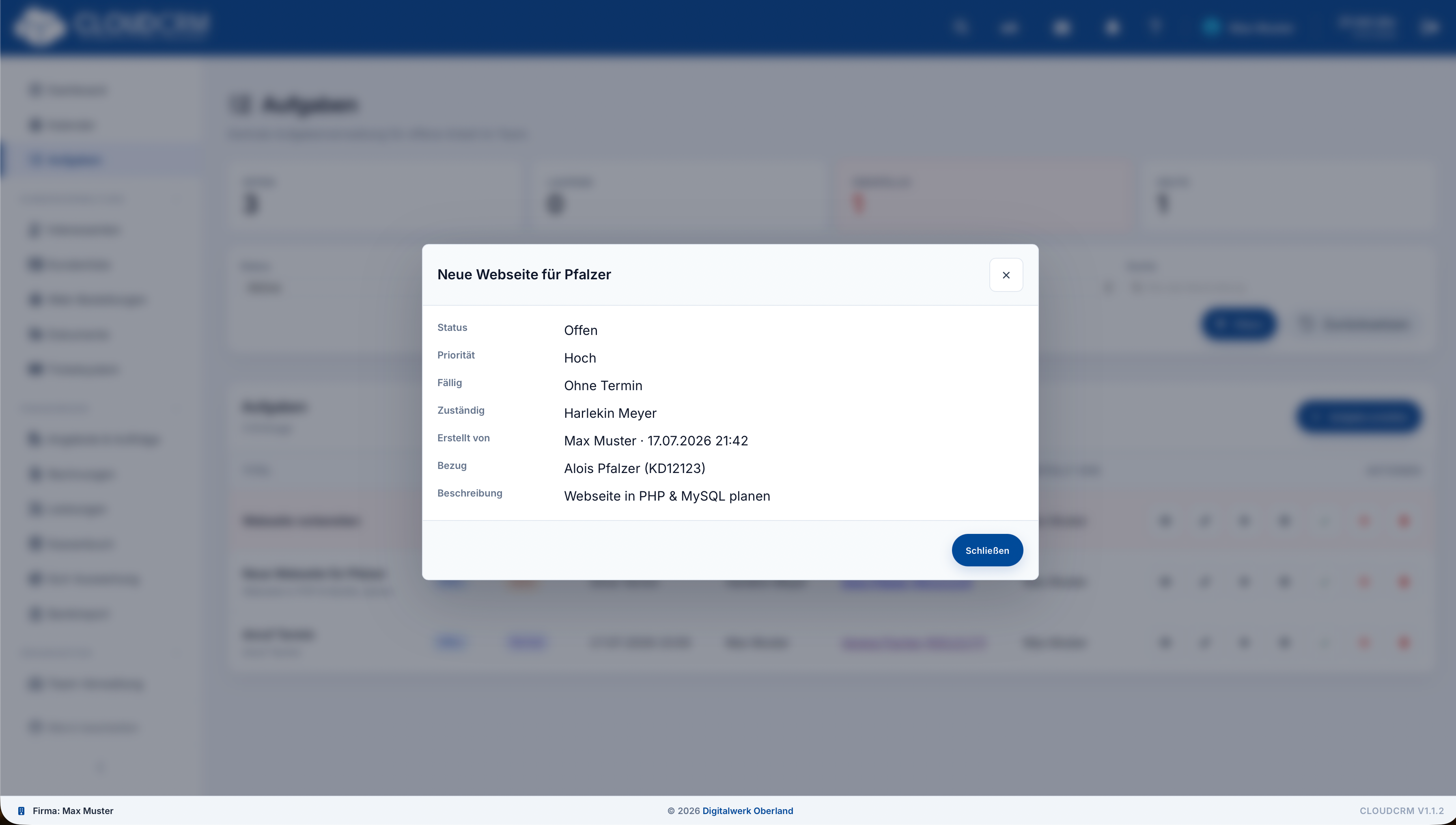 CloudCRM – Priorität, Frist und verantwortlicher Mitarbeiter