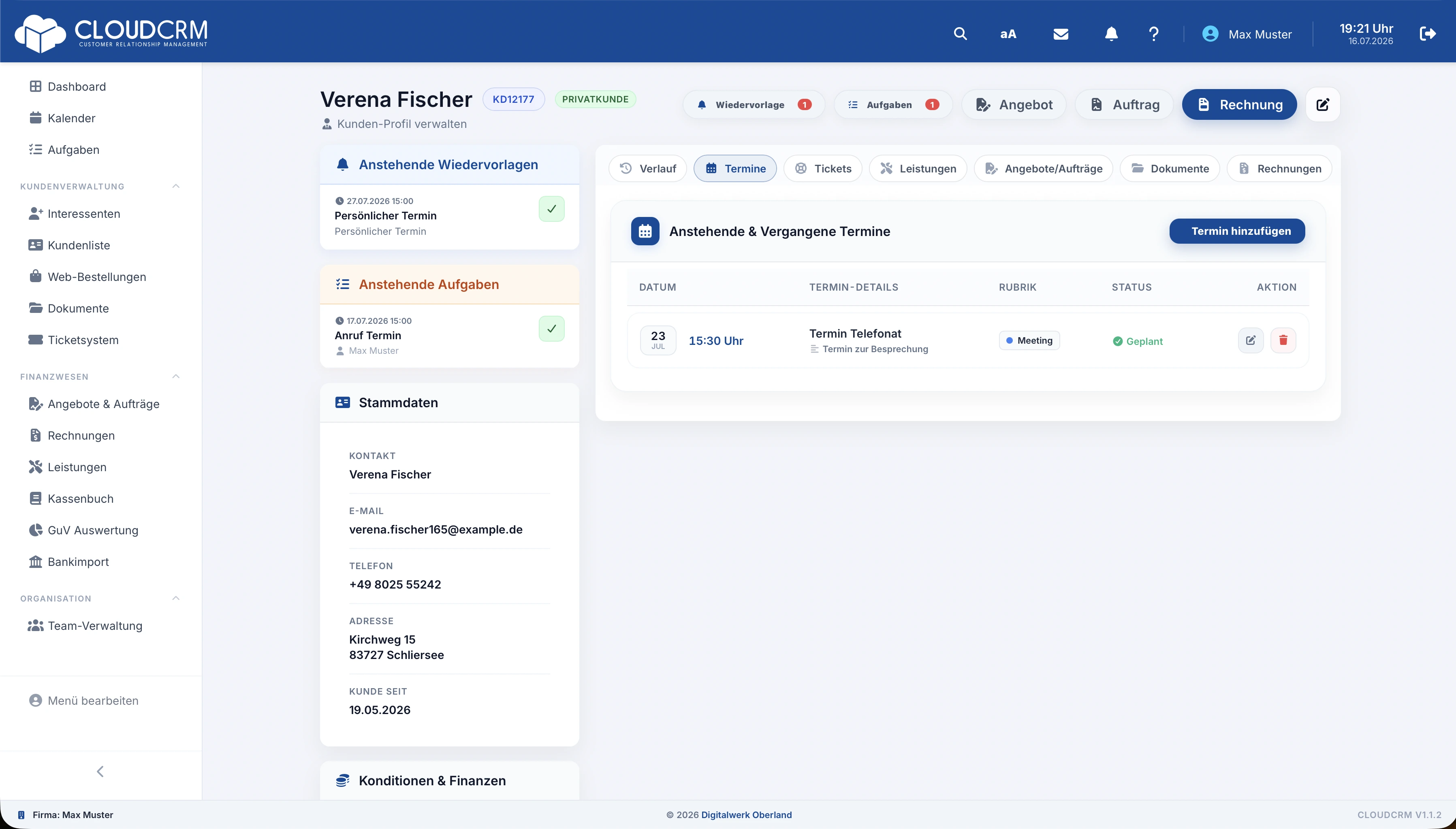 CloudCRM – Kundenzugeordneter Termin