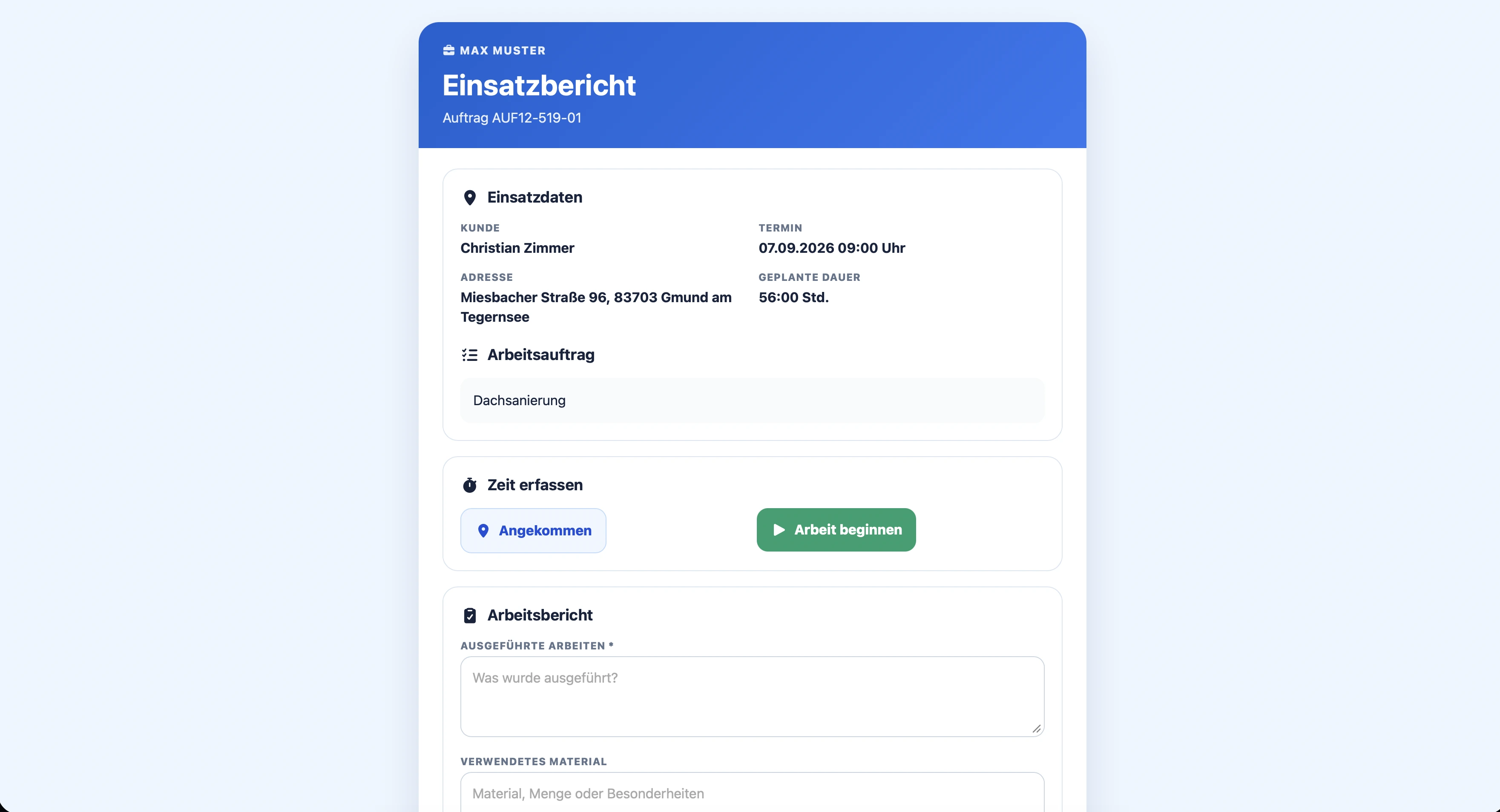 CloudCRM. Mobile Auftragsansicht über den sicheren Link