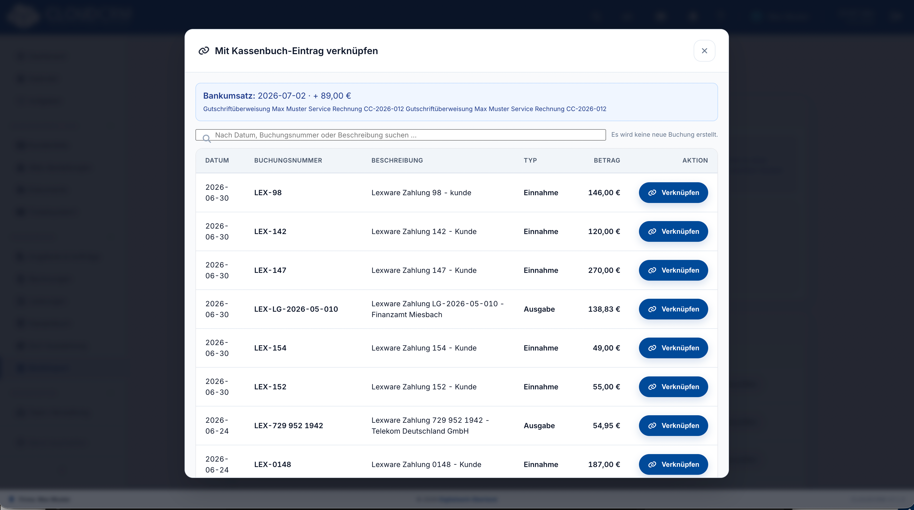 CloudCRM – Analysierte Umsätze mit Zuordnungsvorschlägen