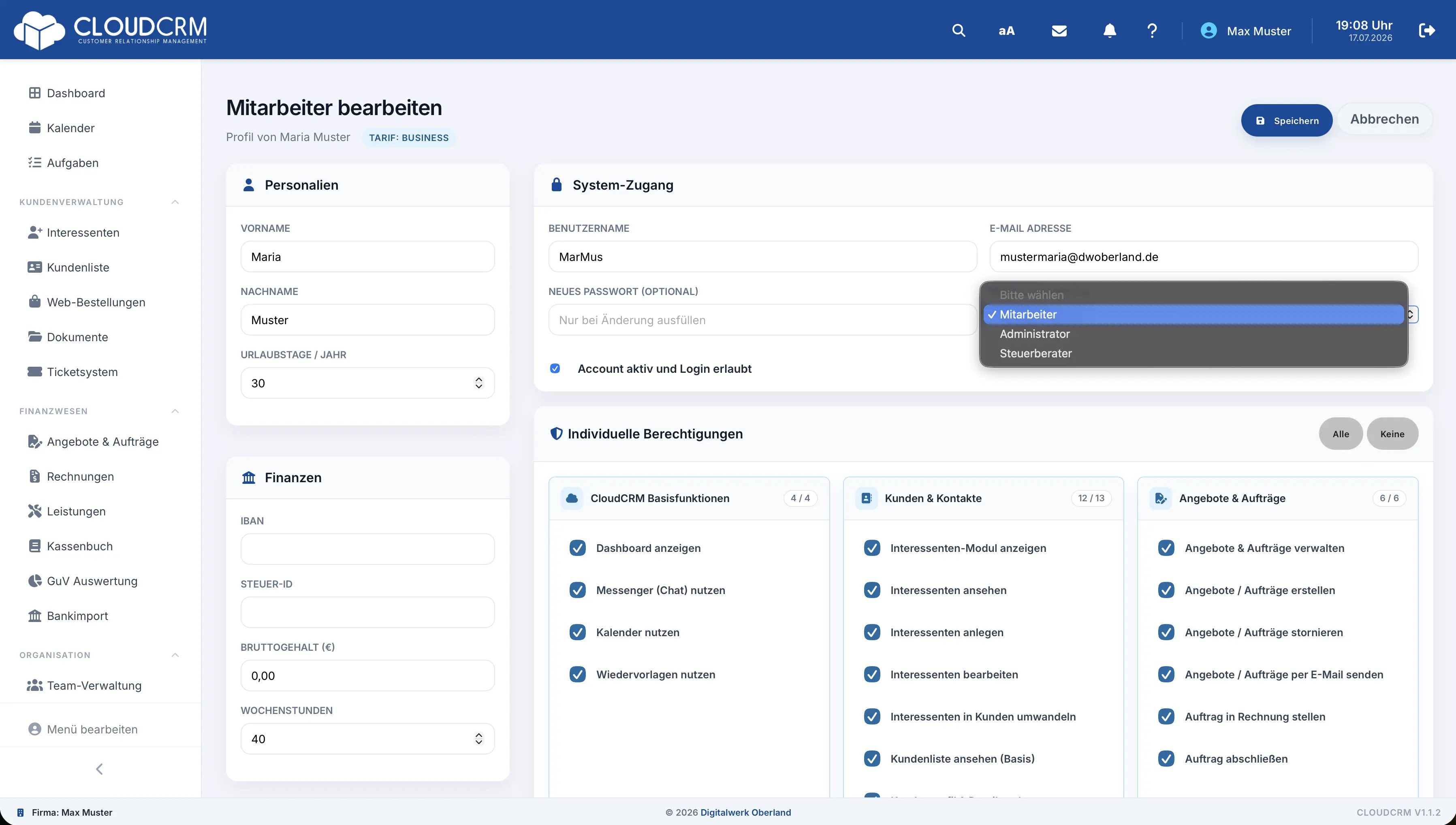CloudCRM – Übersicht der Rollen