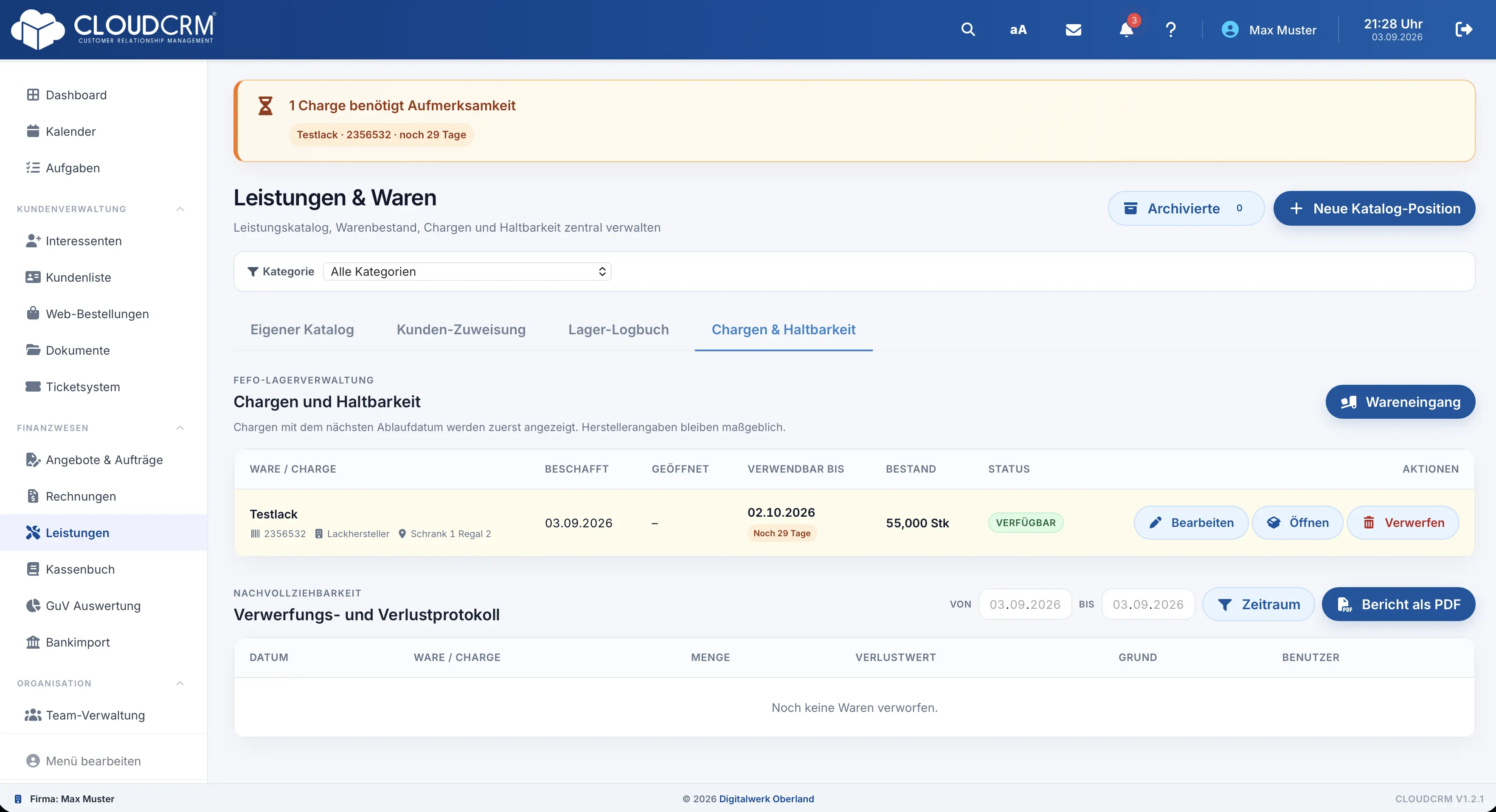 CloudCRM. Übersicht kritischer Haltbarkeiten