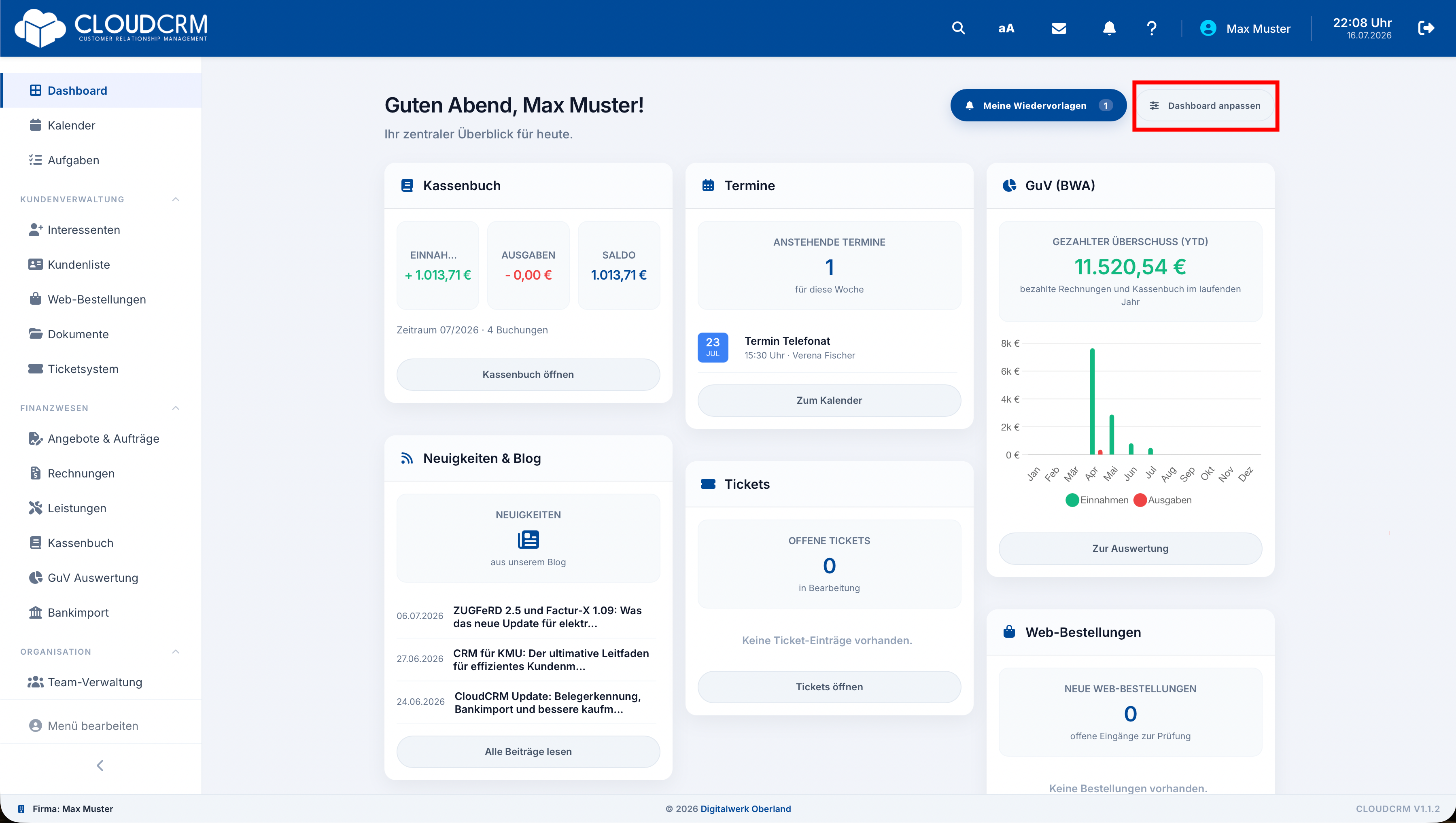 CloudCRM – Anpassbares CloudCRM-Dashboard