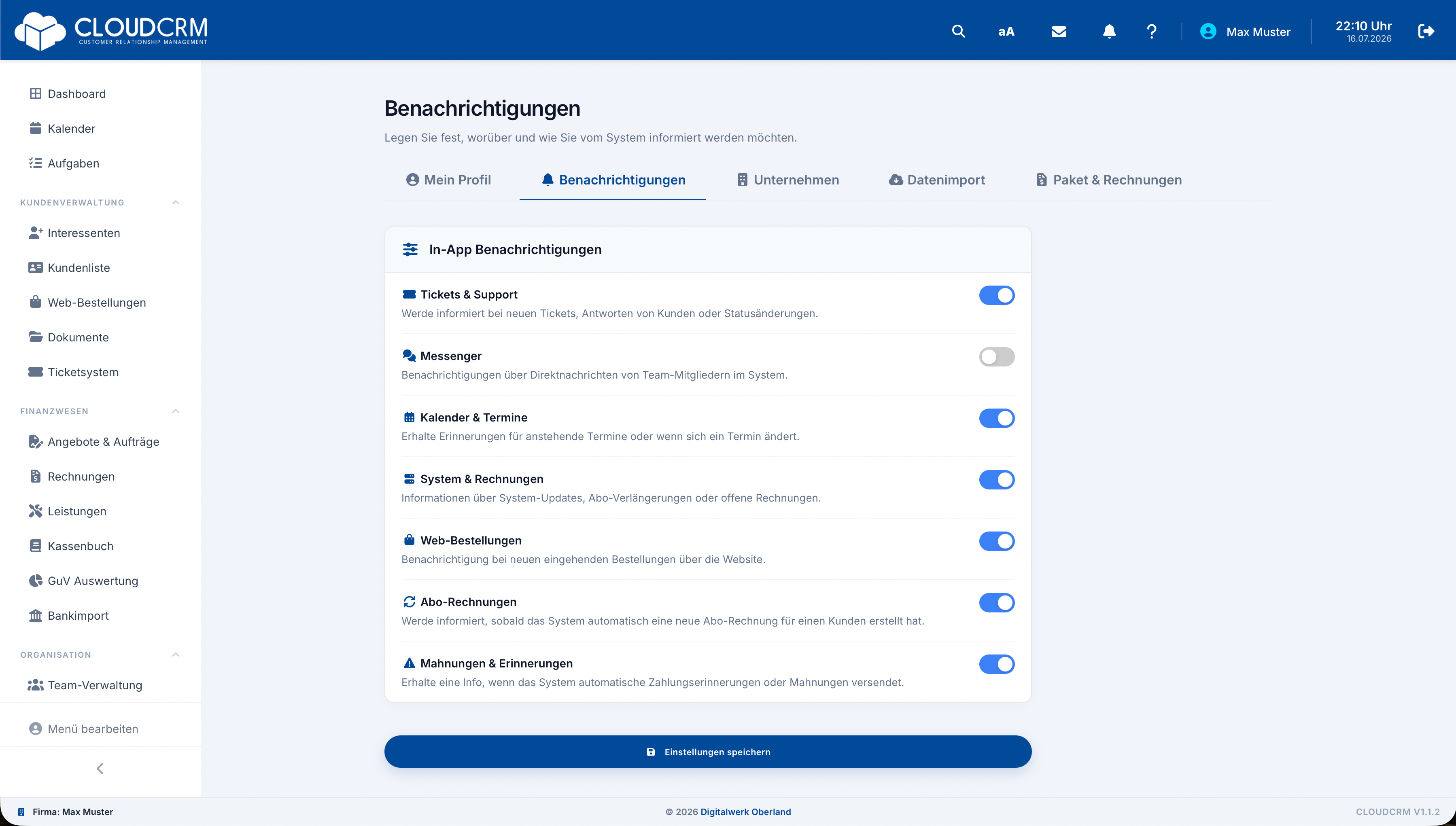 CloudCRM – Persönliche Benachrichtigungseinstellungen