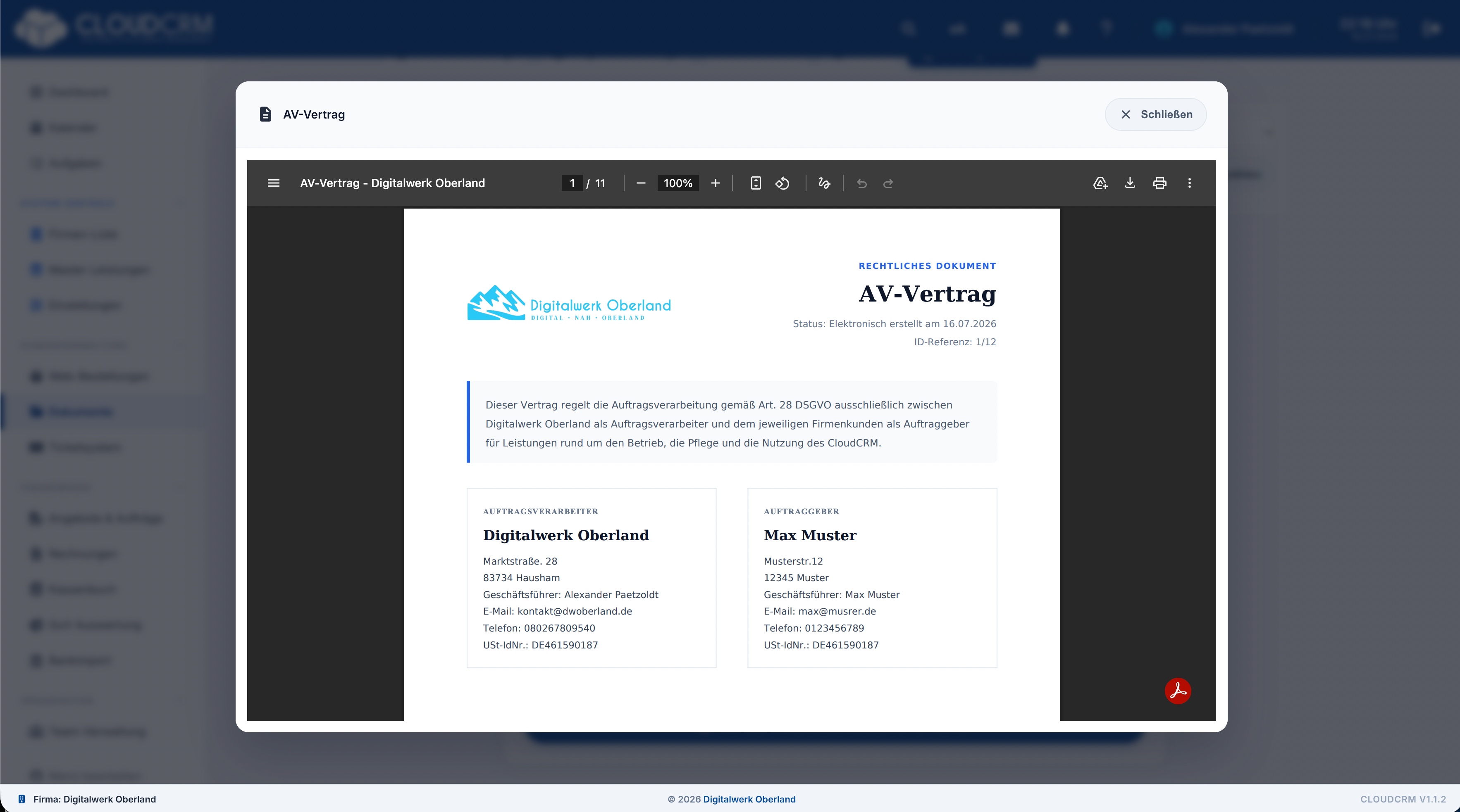 CloudCRM – AVV-Generator für einen Firmenkunden