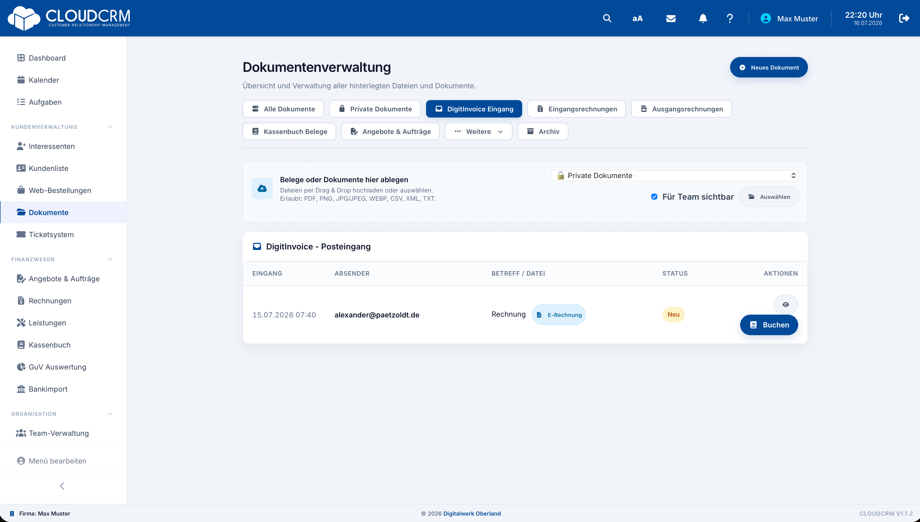 CloudCRM – DigitInvoice-Dokument in der Dokumentenverwaltung
