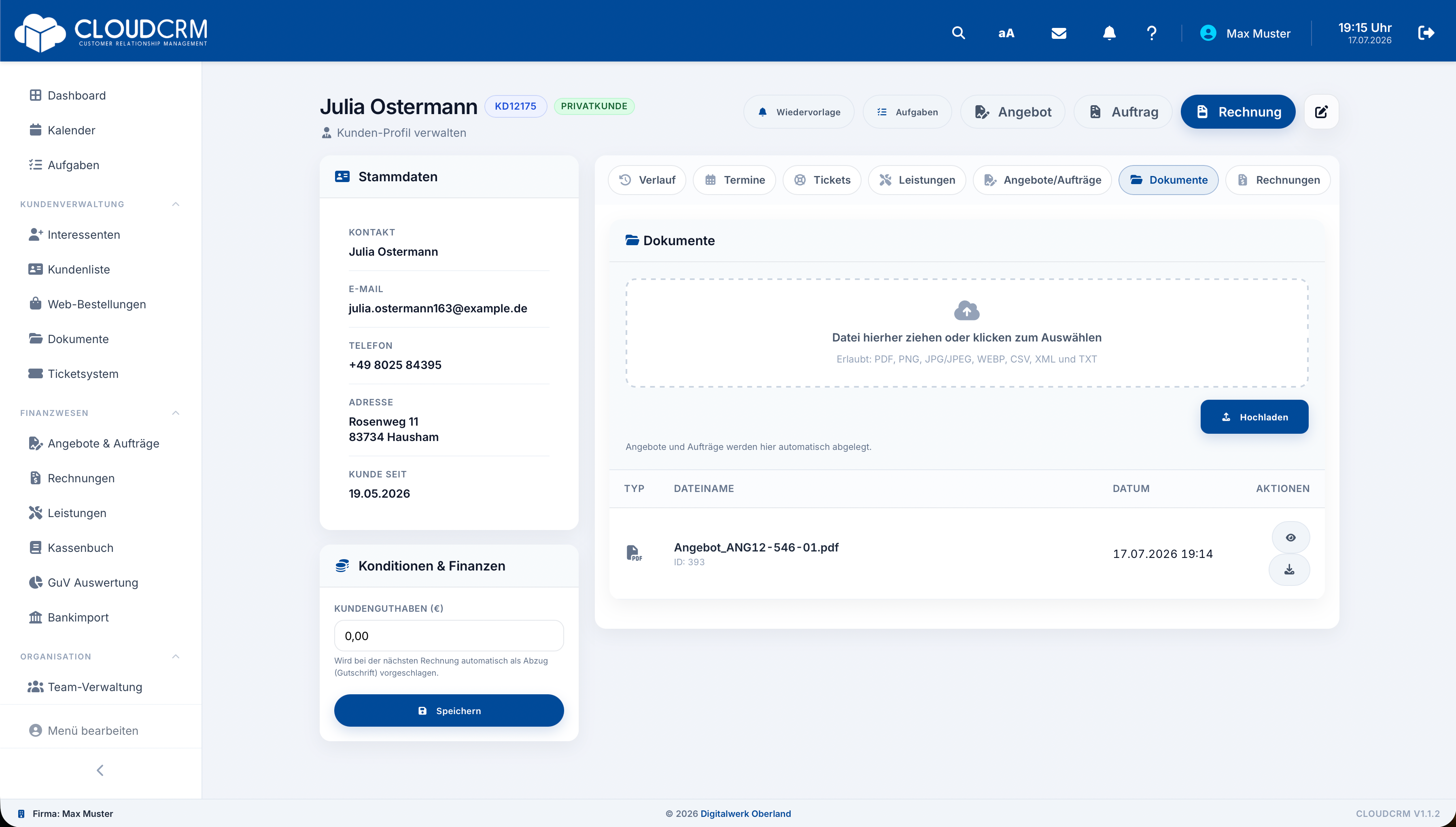 CloudCRM – Upload mit Kunden- oder Rechnungszuordnung