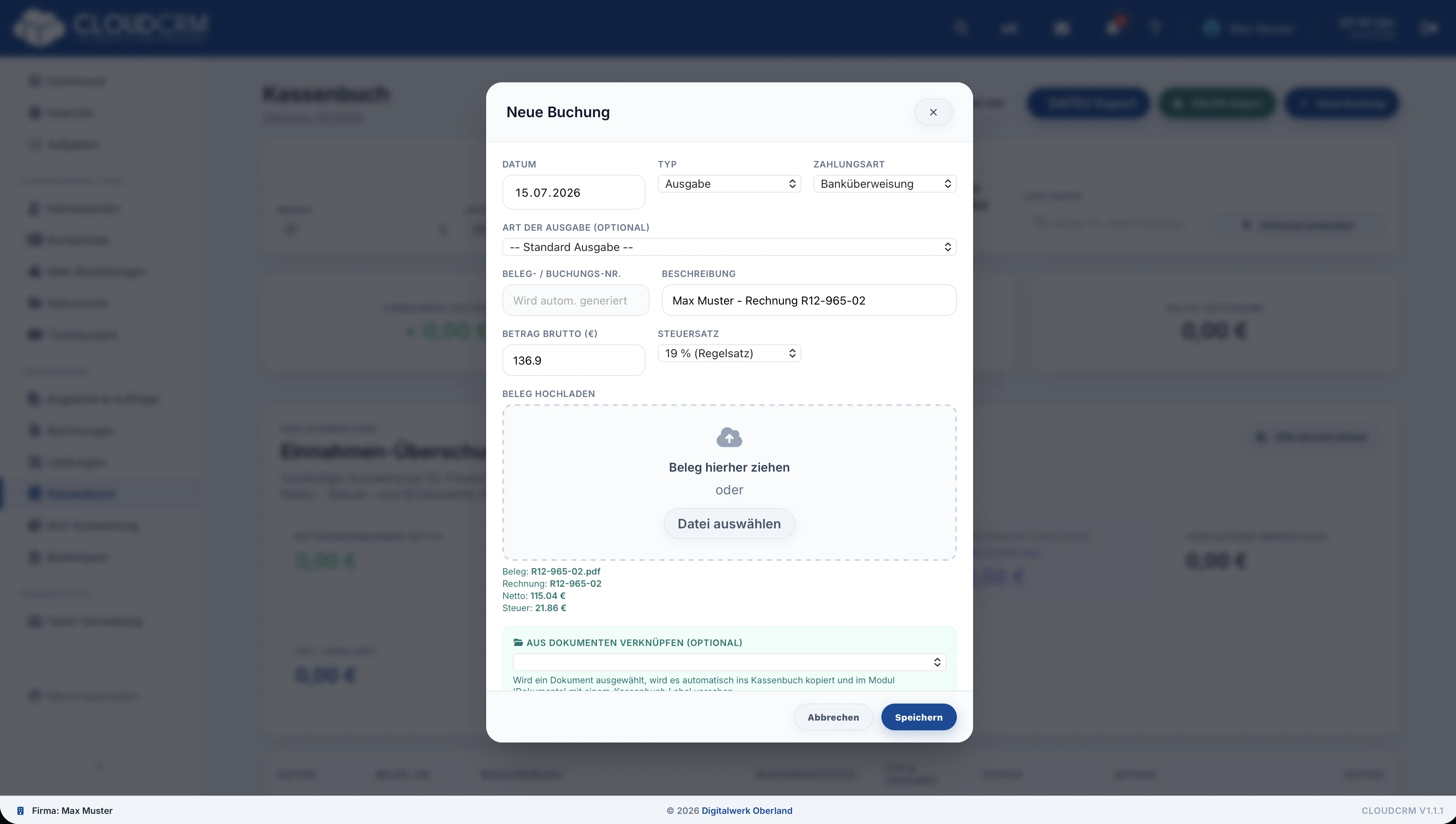 CloudCRM – Geprüfter Beleg vor der Weiterverarbeitung