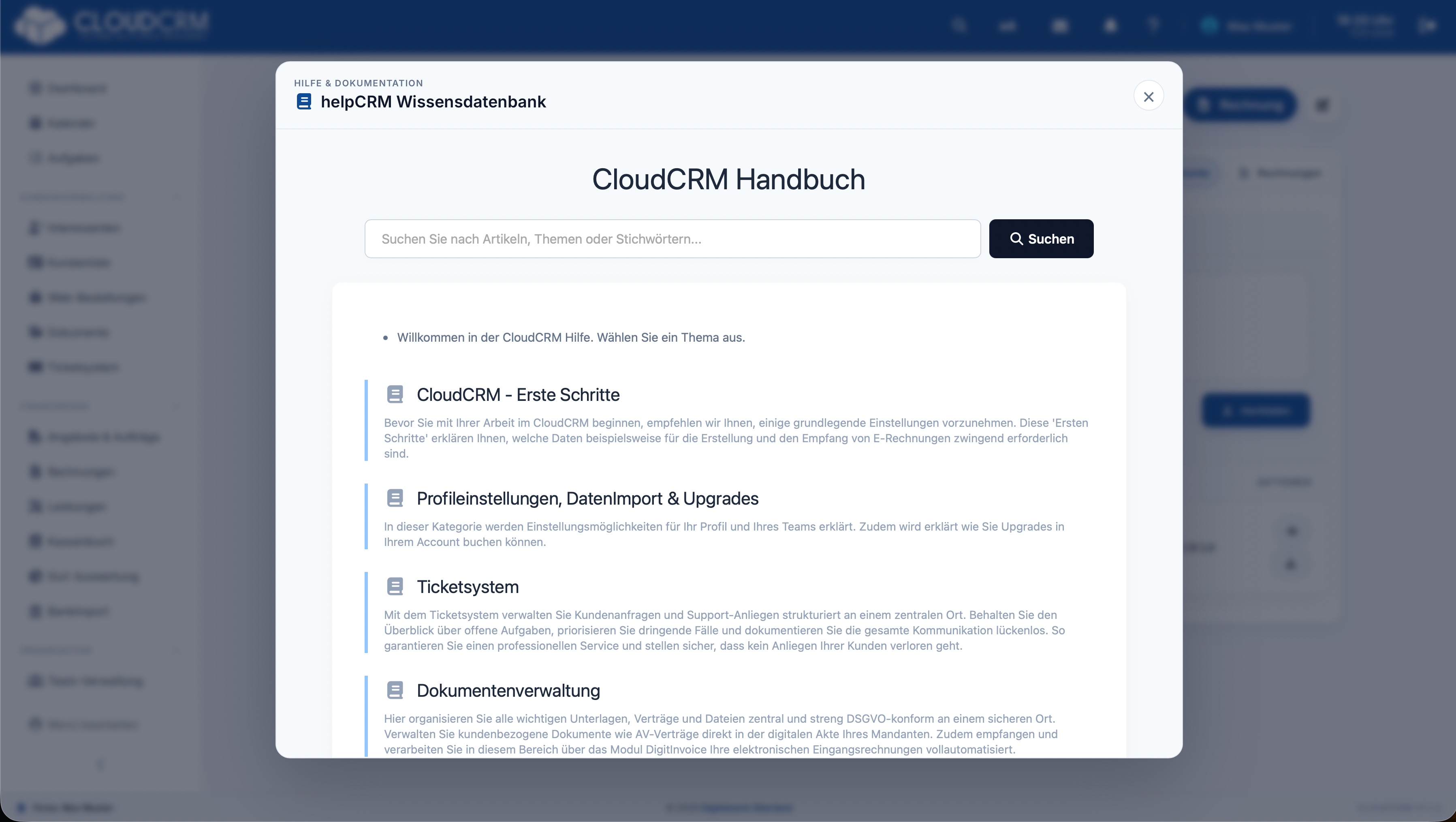 CloudCRM – Übersicht der Wissensartikel
