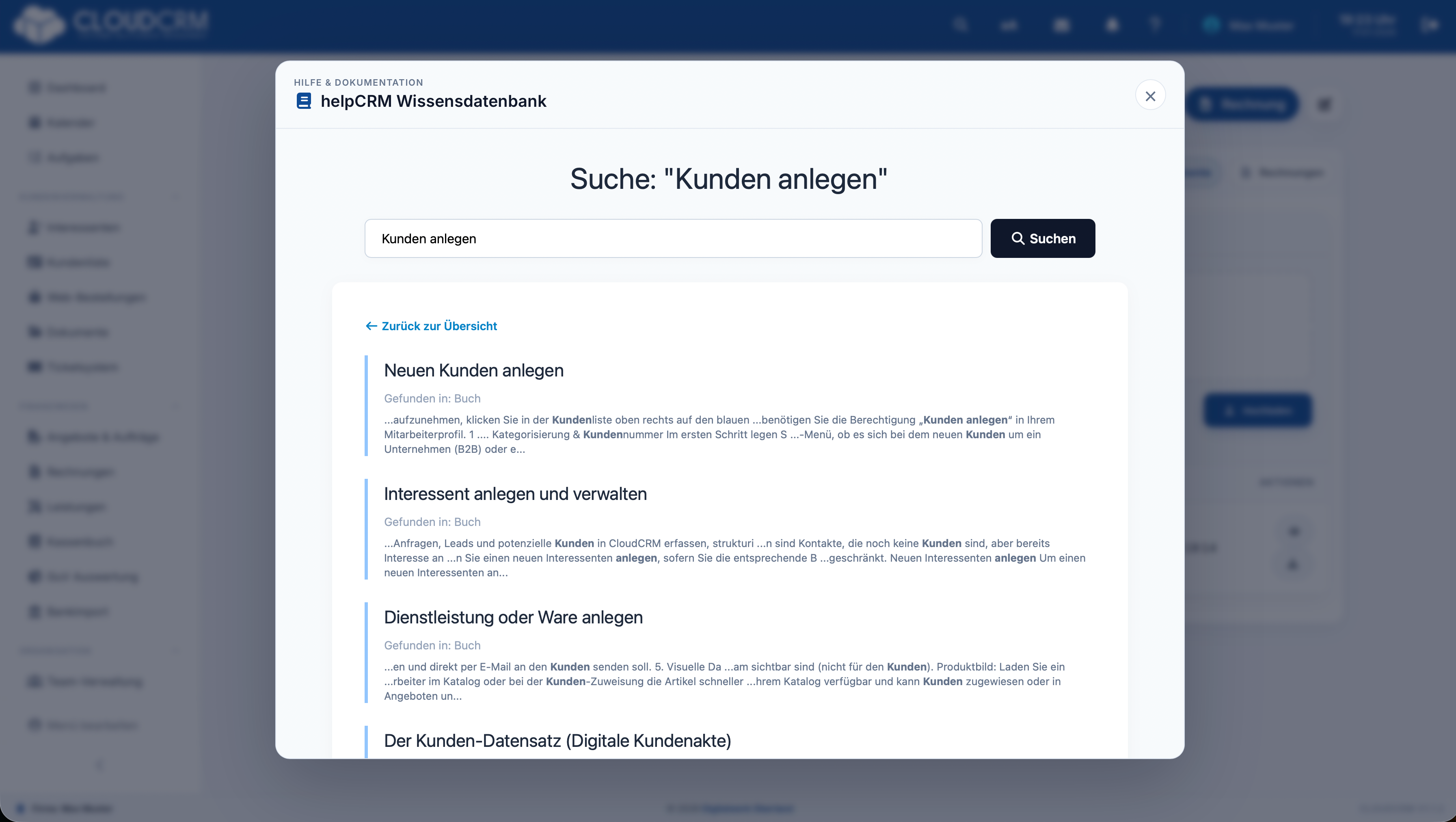 CloudCRM – Suche mit passenden Ergebnissen