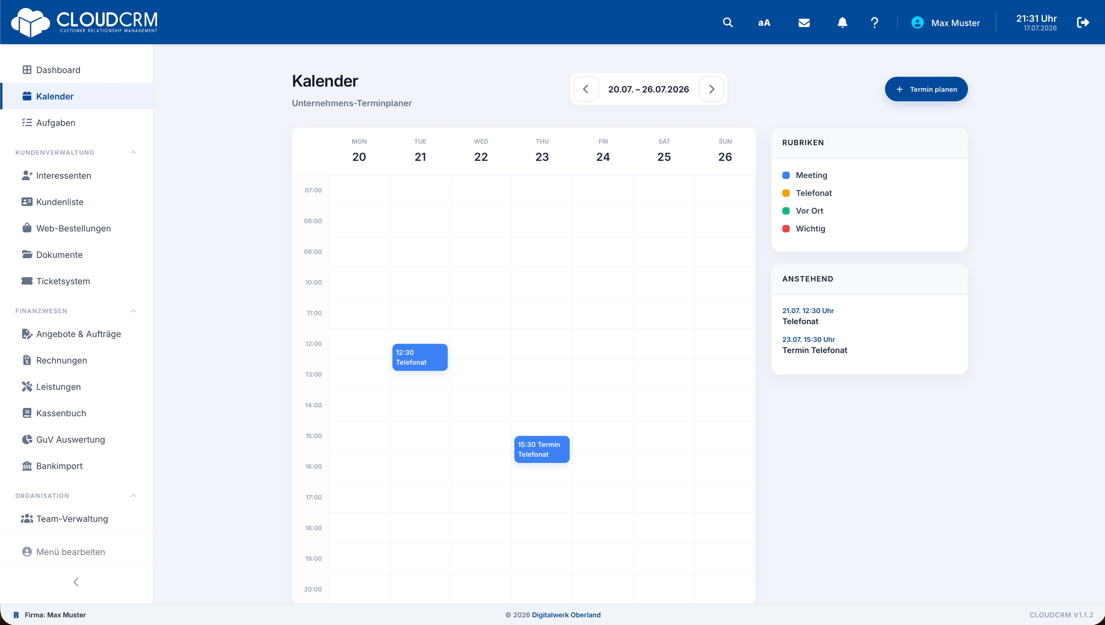 CloudCRM – Gemeinsame Kalenderübersicht