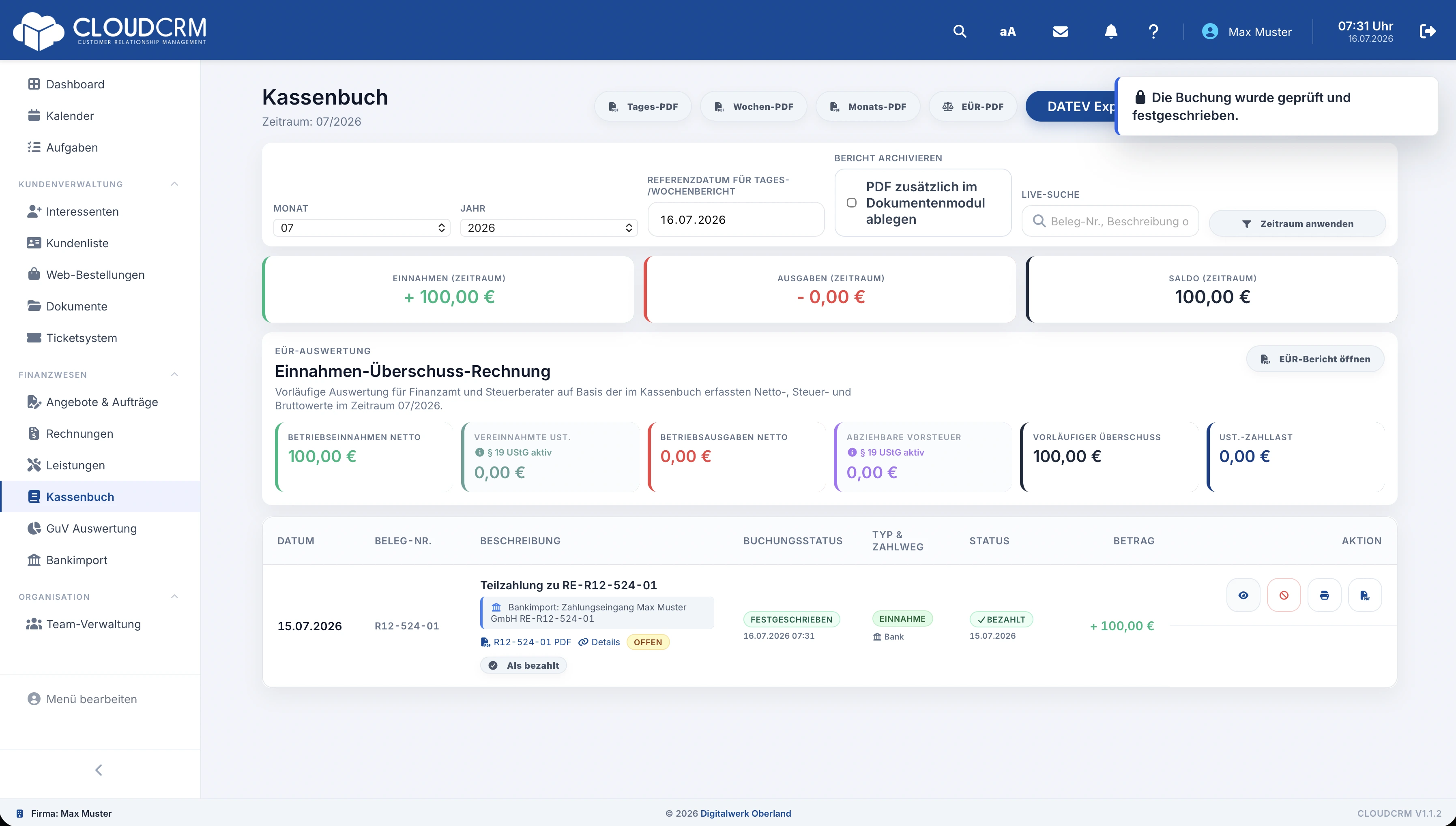 CloudCRM – Festgeschriebener Vorgang mit Historie