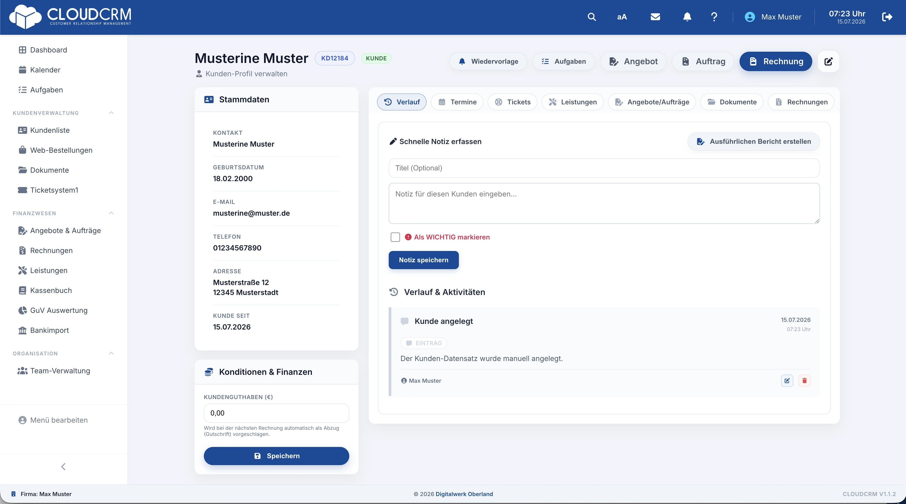 CloudCRM – Kundenakte mit Historie und Notizen