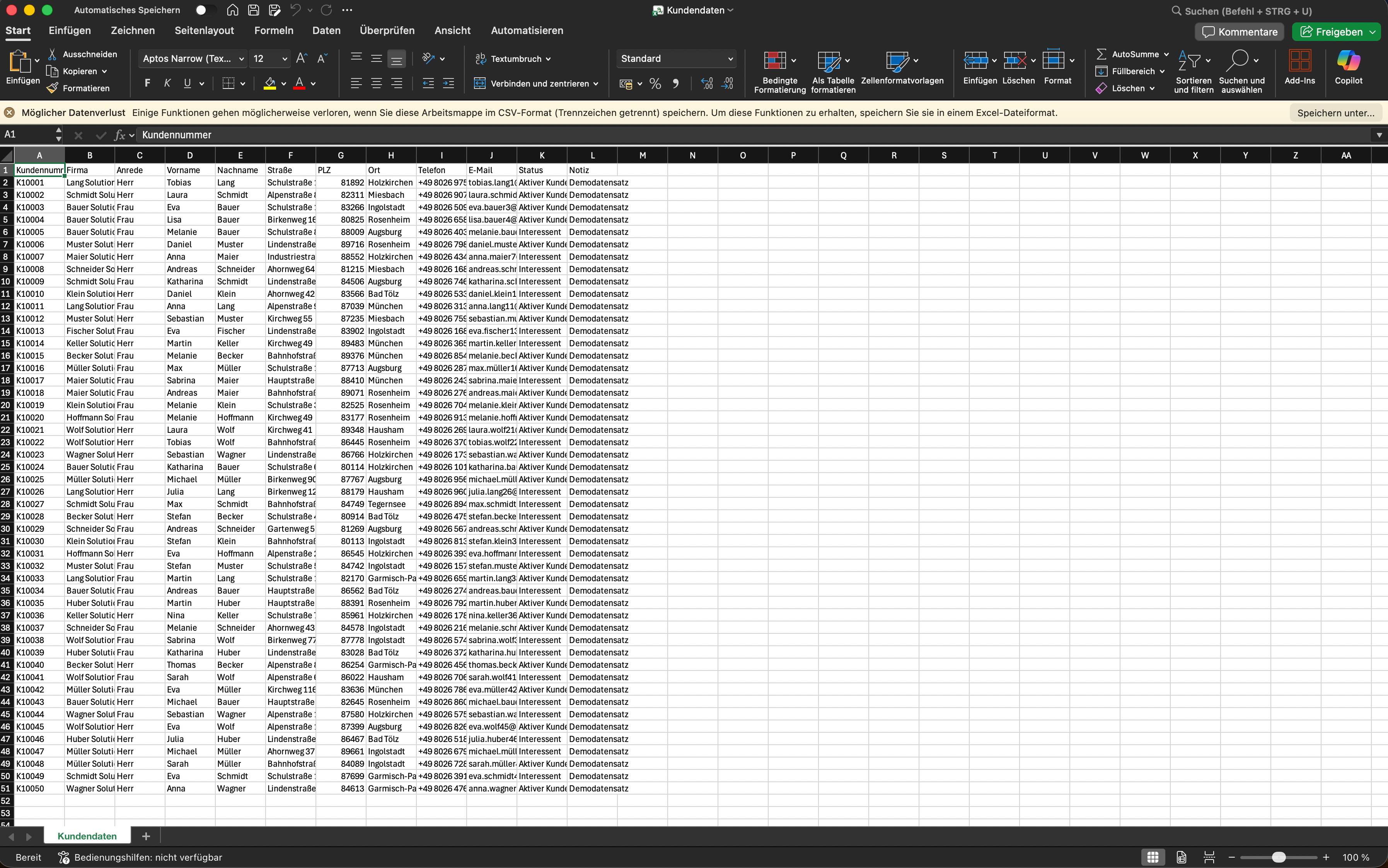CloudCRM – CSV-Vorlage mit Kundenfeldern