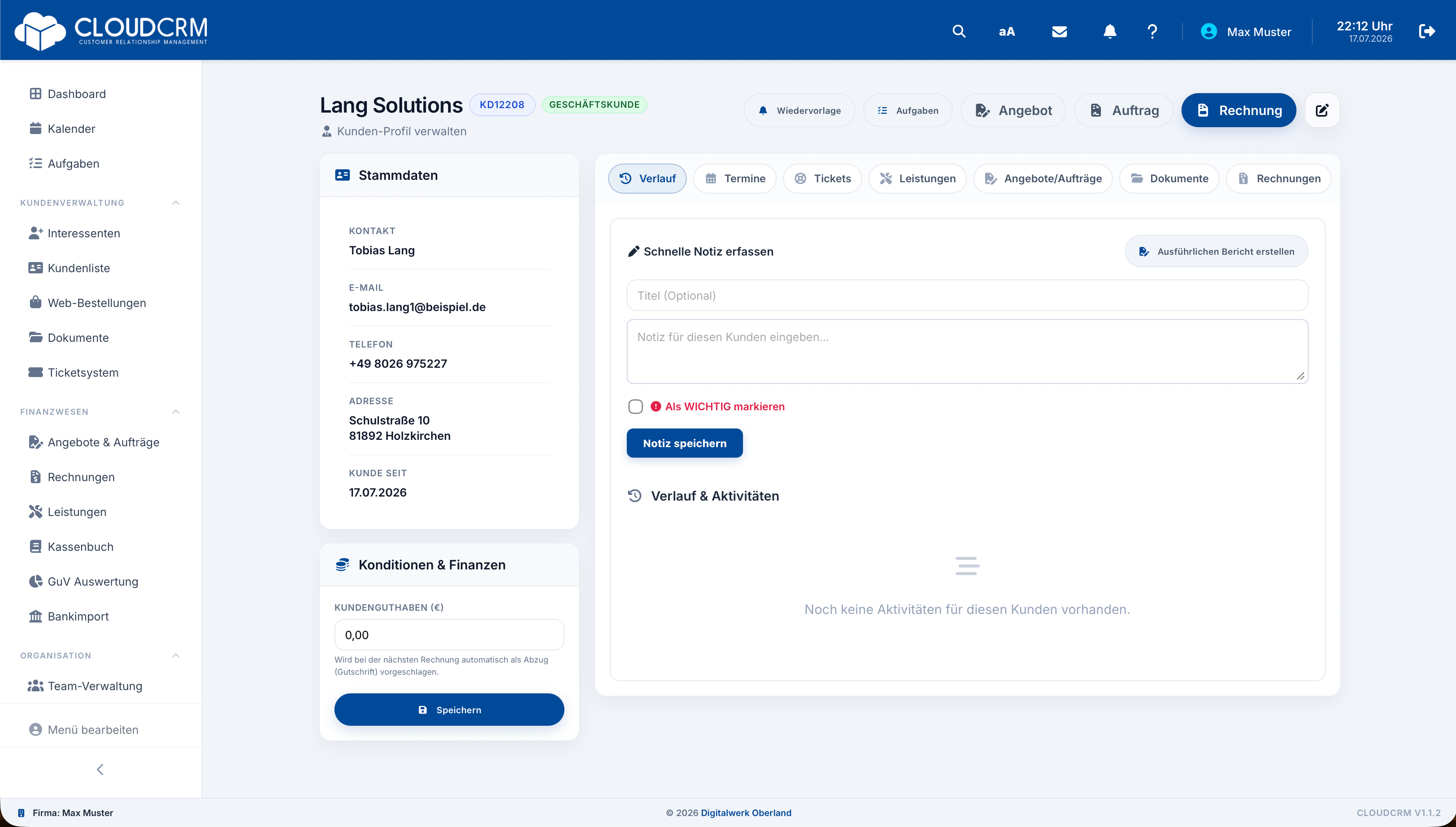 CloudCRM – Stichprobe in einer importierten Kundenakte