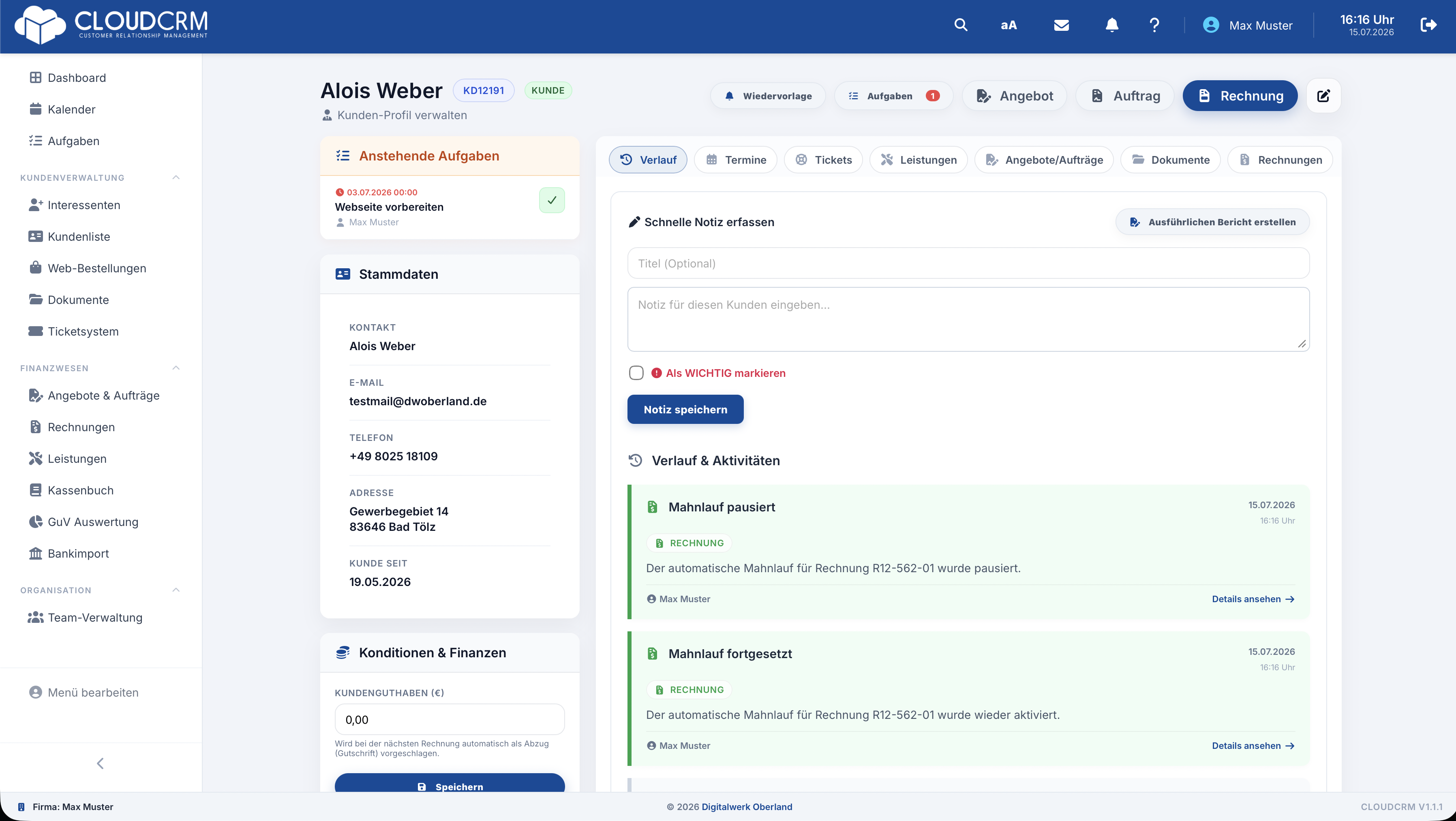 CloudCRM – Dokumentierter Vorgang in der Kundenakte