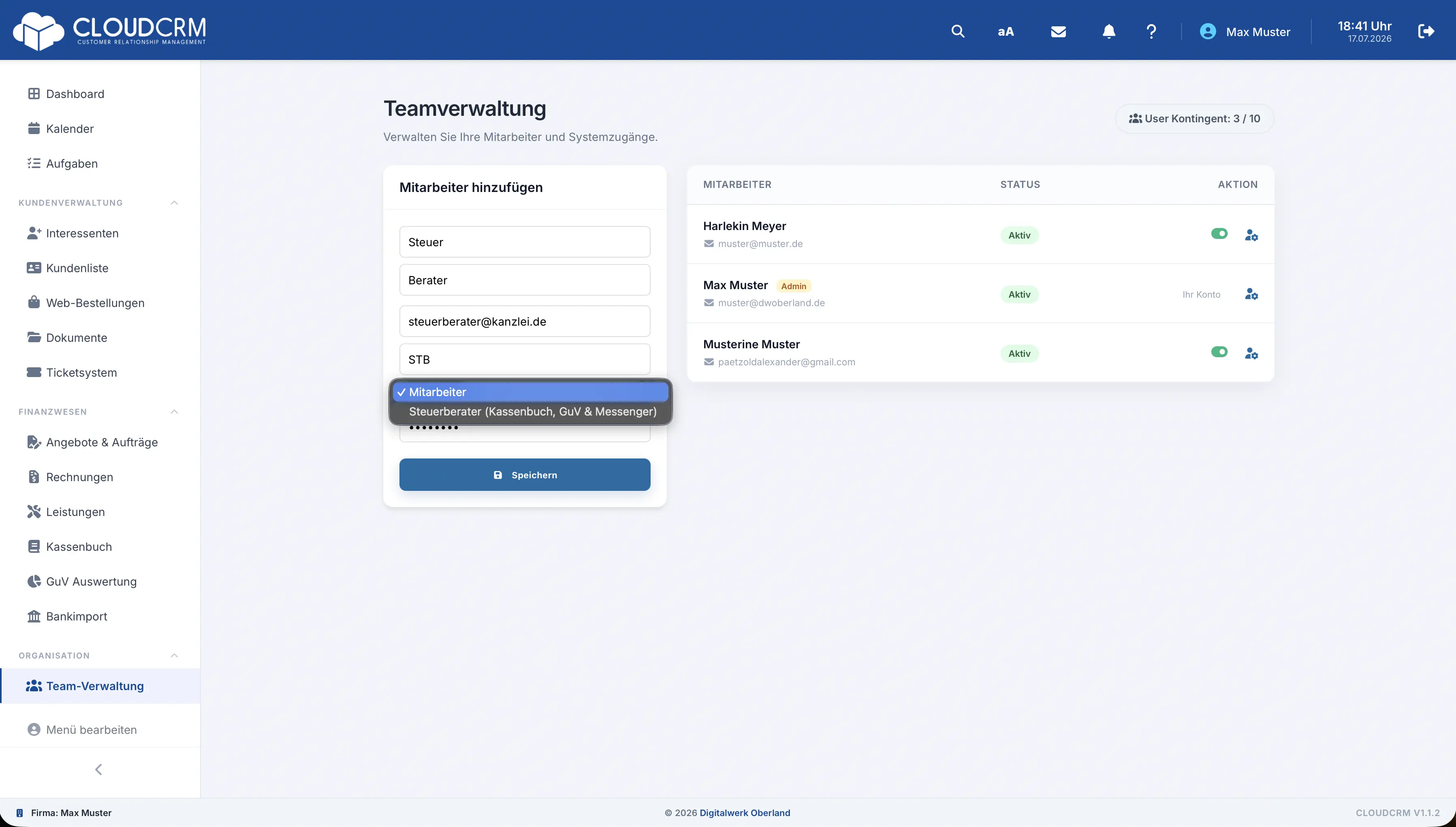 CloudCRM – Neuen Benutzer für den Steuerberater anlegen