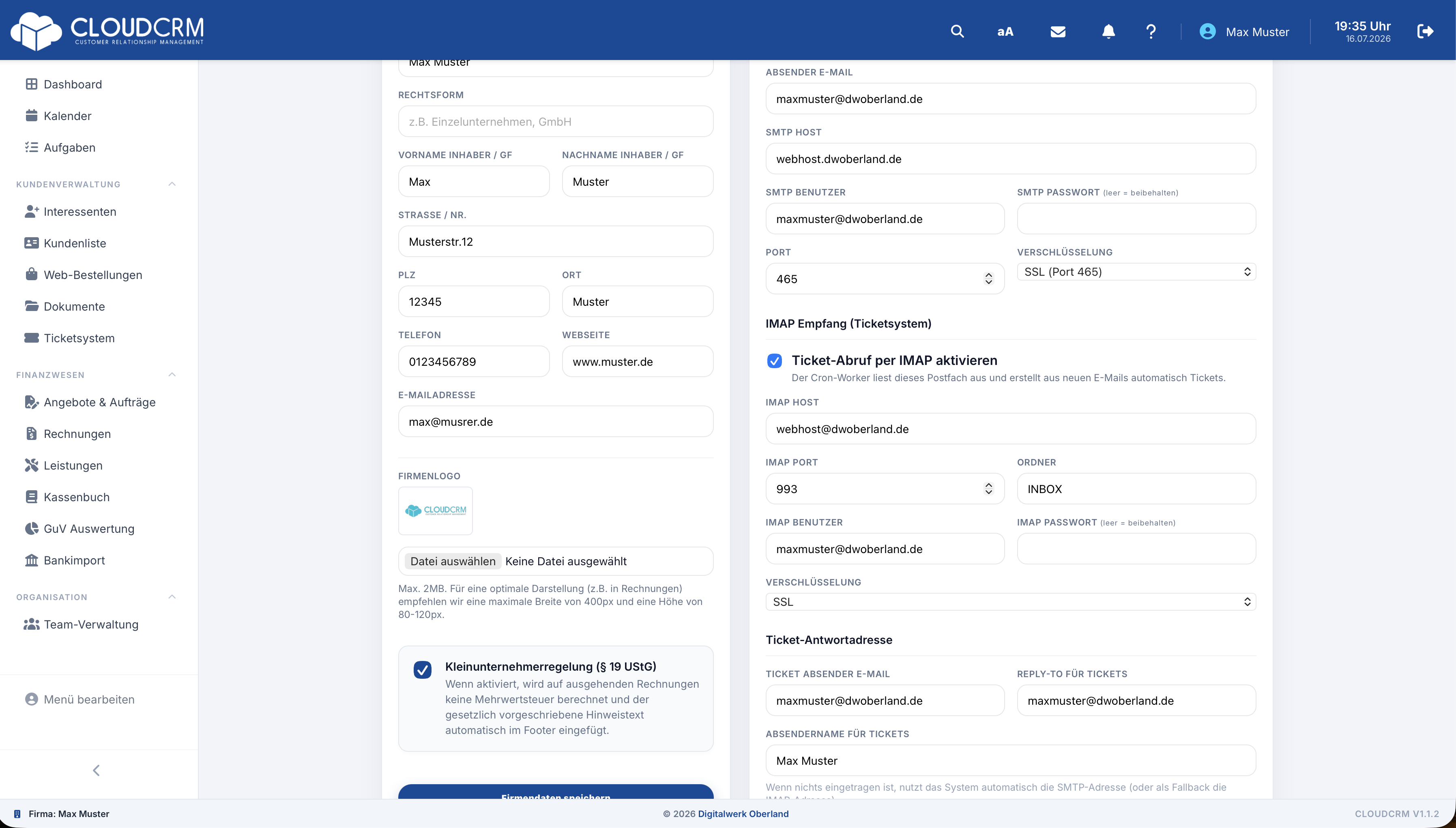 CloudCRM – SMTP-Konfiguration für den E-Mail-Versand