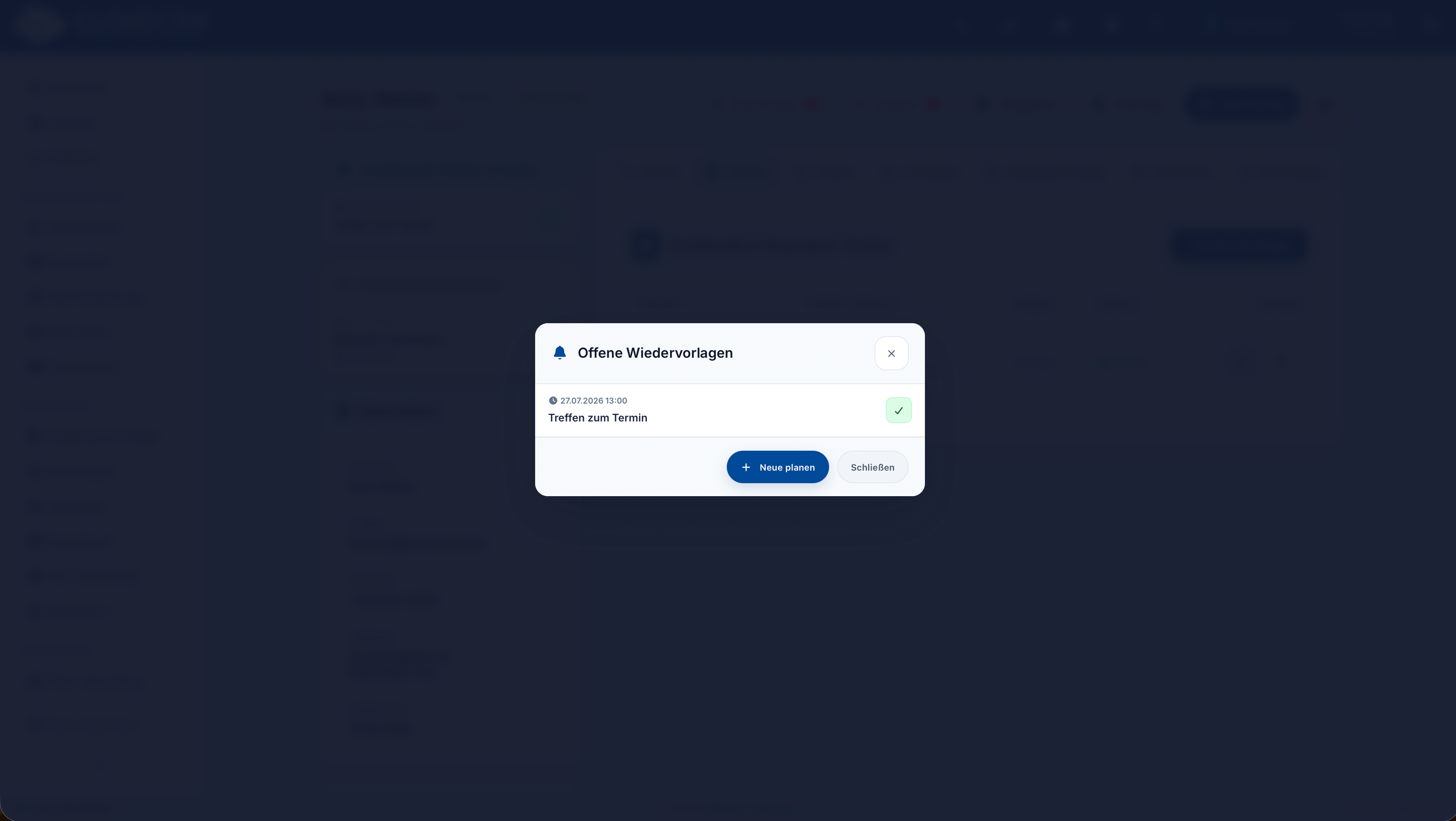 CloudCRM – Liste fälliger Wiedervorlagen