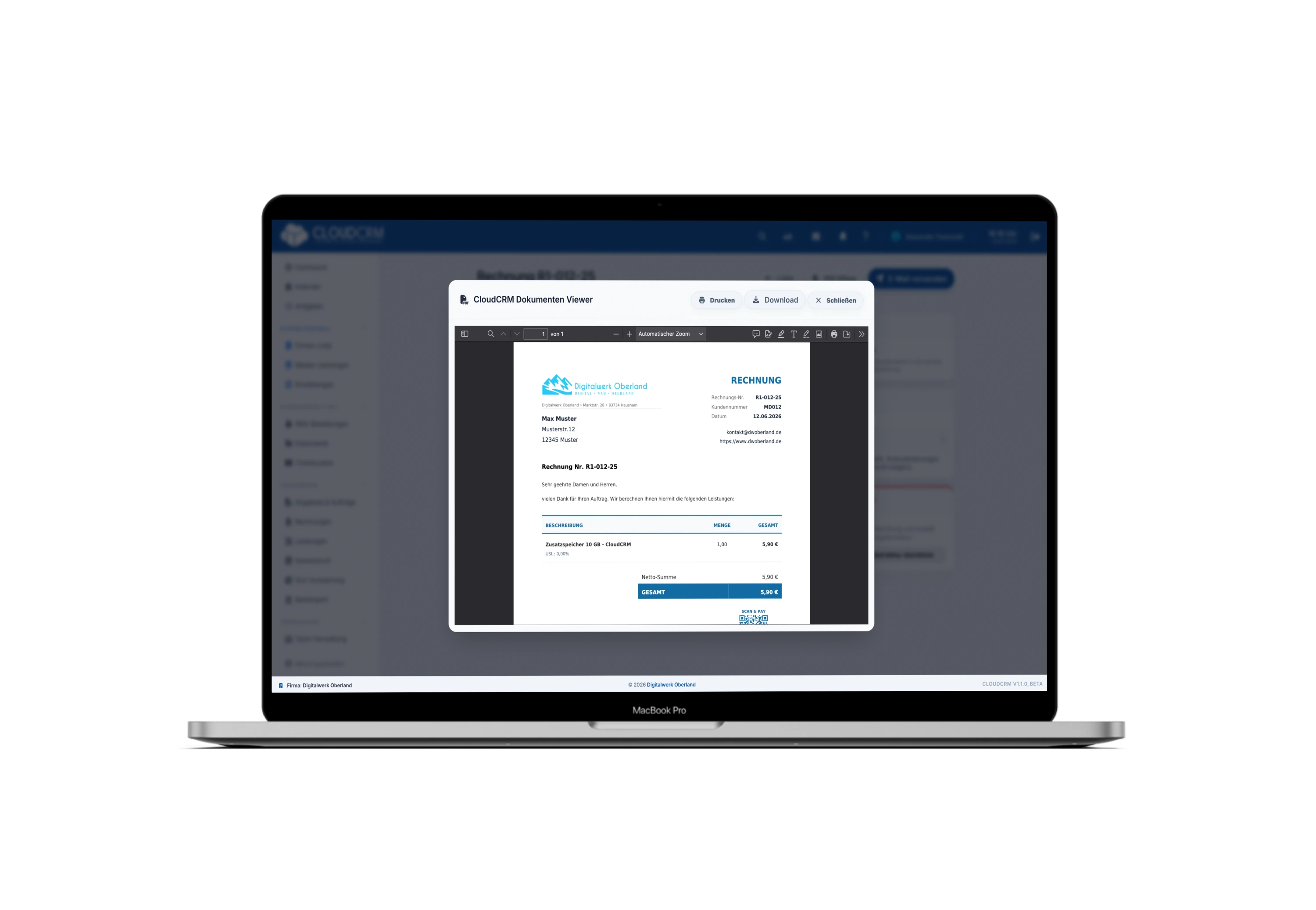 Beispiel einer E-Rechnung in CloudCRM